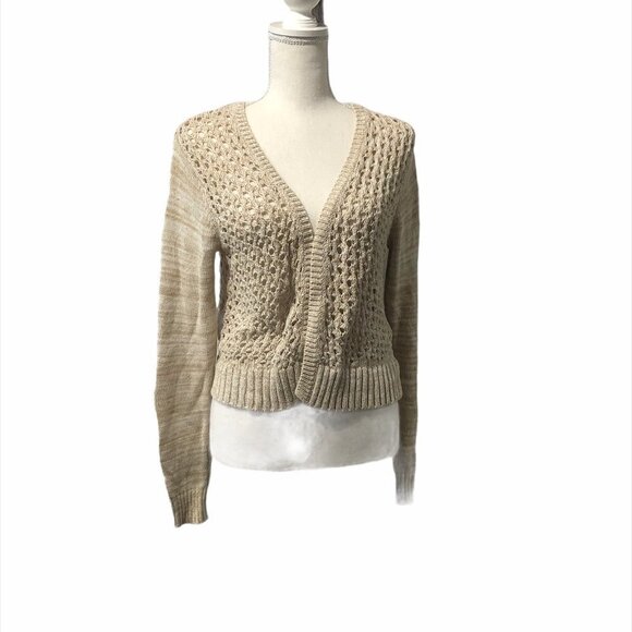 CONVERSE ONE STAR Cardigan Sweater Women's Size Small Tan 100% Cotton Knit - Picture 9 of 9